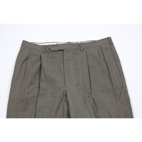 Vintage 70s Streetwear Mens 34x30 Wool Herringbone Wide Leg Chino Pants USA - Picture 2 of 12